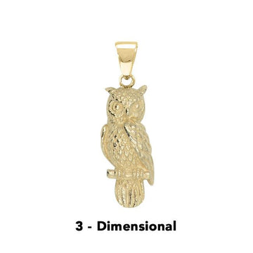 The Horned Owl 3-Dimensional Solid Gold Pendant GPD4586 - Jewelry